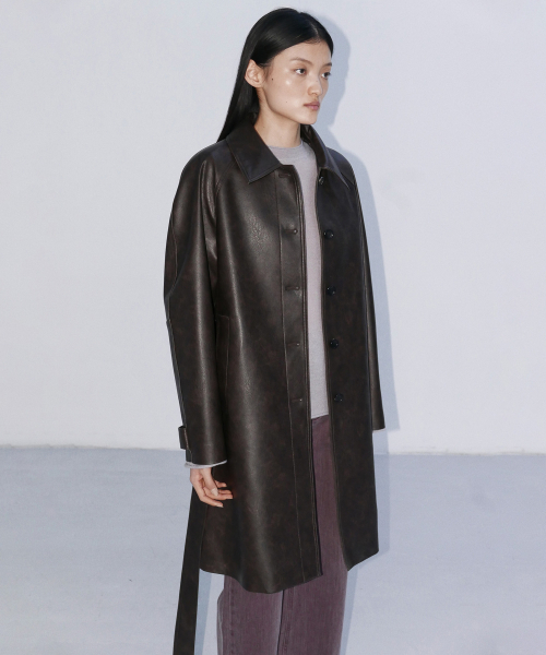 EN OR(エンオール)の「OVERFIT SINGLE LEATHER COAT - BROWN(ライダースジャケット・レディース・その他・FREE)」の2枚目の写真