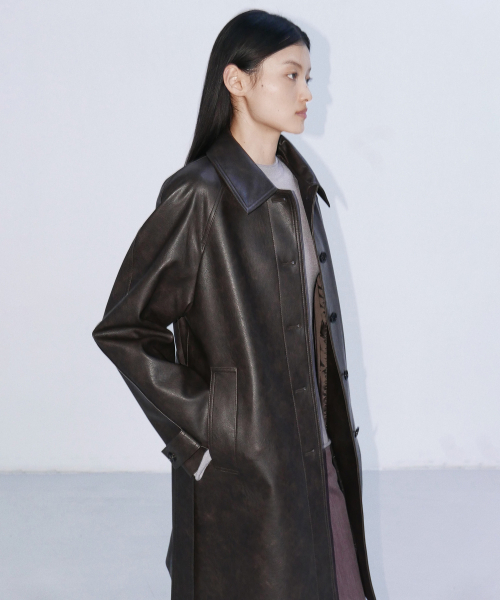 EN OR(エンオール)の「OVERFIT SINGLE LEATHER COAT - BROWN(ライダースジャケット・レディース・その他・FREE)」の3枚目の写真