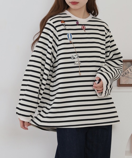 Quelle Chance(ケルシャンス)の「配色ステッチポケット刺繍ワンピース(Tシャツ/カットソー・レディース・キナリ/ブラック/チャコールグレー・M/L)」の1枚目の写真