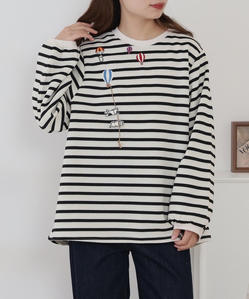 Quelle Chance(ケルシャンス)の「配色ステッチポケット刺繍ワンピース(Tシャツ/カットソー・レディース・キナリ/ブラック/チャコールグレー・M/L)」の5枚目の写真