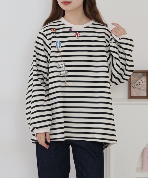 Quelle Chance(ケルシャンス)の「配色ステッチポケット刺繍ワンピース(Tシャツ/カットソー・レディース・キナリ/ブラック/チャコールグレー・M/L)」の6枚目の写真