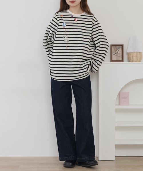 Quelle Chance(ケルシャンス)の「配色ステッチポケット刺繍ワンピース(Tシャツ/カットソー・レディース・キナリ/ブラック/チャコールグレー・M/L)」の8枚目の写真