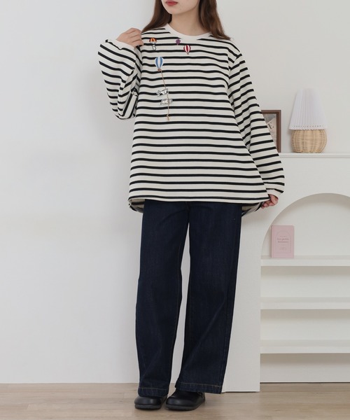 Quelle Chance(ケルシャンス)の「配色ステッチポケット刺繍ワンピース(Tシャツ/カットソー・レディース・キナリ/ブラック/チャコールグレー・M/L)」の9枚目の写真