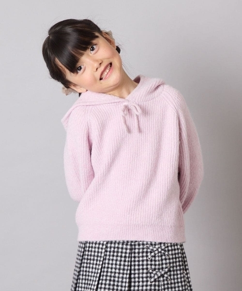 a.v.v（アーヴェヴェ）の「[120-160]【おうちで洗える】とろふわニットパーカー（ニット/セーター・キッズ・チャコールグレー/ライトピンク・130/140/150/160/120）」の9枚目の写真