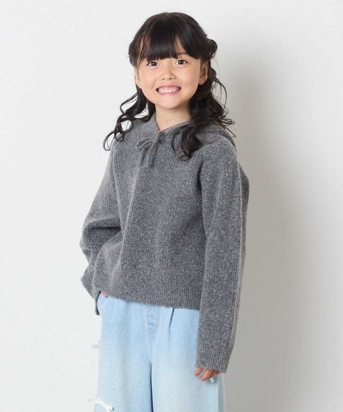 a.v.v（アーヴェヴェ）の「[120-160]【おうちで洗える】とろふわニットパーカー（ニット/セーター・キッズ・チャコールグレー/ライトピンク・130/140/150/160/120）」の3枚目の写真