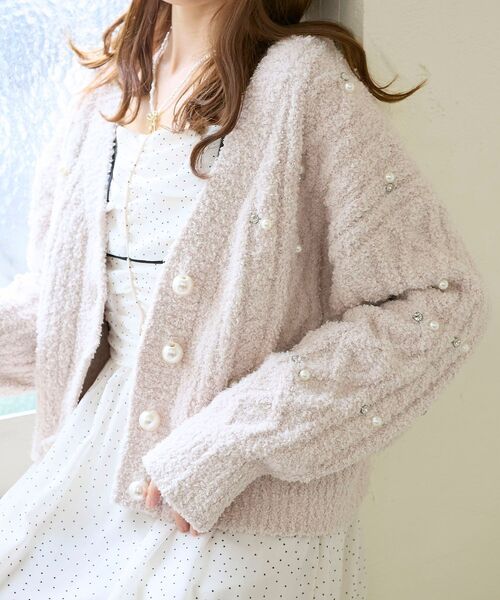MAJESTIC LEGON(マジェスティックレゴン)の「ビジューマシュマロカーディガン(カーディガン/ボレロ・レディース・アイボリー/ピンク/ライトグレー/ブラック・MEDIUM)」の10枚目の写真