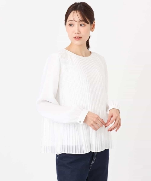 MK MICHEL KLEIN(エムケーミッシェルクラン)の「プリーツデザインブラウス/洗える(シャツ/ブラウス・レディース・ライトグリーン/ホワイト・38)」の5枚目の写真