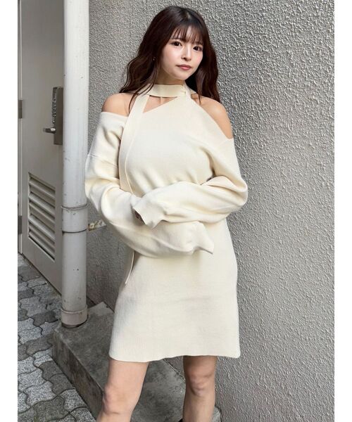 MURUA（ムルーア）の「アシメショルダーミニワンピース（ワンピース・レディース・グレー/ブラック/アイボリー・FREE）」の4枚目の写真