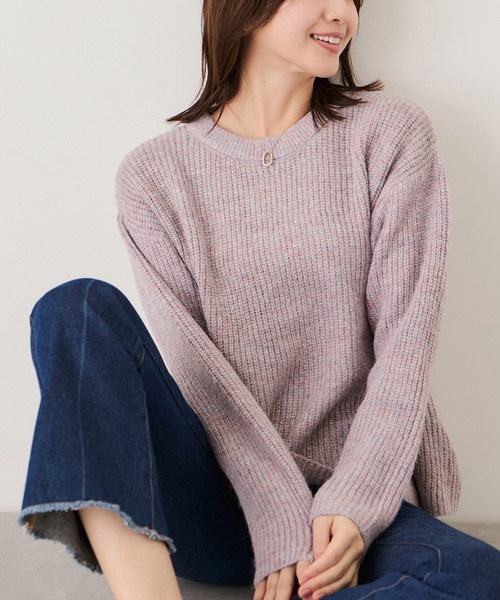 Jayro(ジャイロ)の「ラメMIXヤーン畔編みニットプルオーバー(Tシャツ/カットソー・レディース・ダークブラウン/ピンク・FREE)」の2枚目の写真