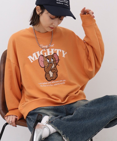 セール】【Tom & Jerry/トム & ジェリー】サガラ刺繍 裏毛 クルー