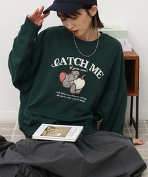 【Tom & Jerry/トム & ジェリー】サガラ刺繍 裏毛 クルーネックトレーナー スウェット
