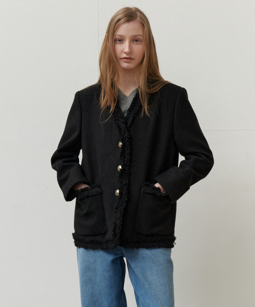 SO IR（ソイール）の「FRINGE V NECK TWEED JACKET - BLACK（その他アウター・レディース・その他・FREE）」の3枚目の写真