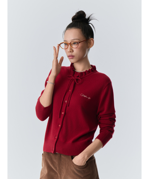 Bb' BENETTON(ビーフラットベネトン)の「フリルネックリボンニットカーディガン (レッド)(カーディガン/ボレロ・レディース・その他・S/M)」の1枚目の写真
