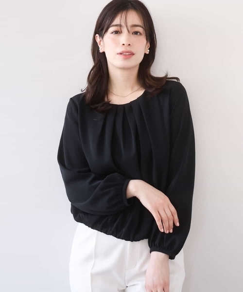 OFUON le MK(オフオンルエムケー)の「【2026SS】タックデザインジョーゼットブラウス(長袖)/UVカット/接触冷感/洗える(シャツ/ブラウス・レディース・ブラック/ピンク/ホワイト・40/38/36)」の2枚目の写真