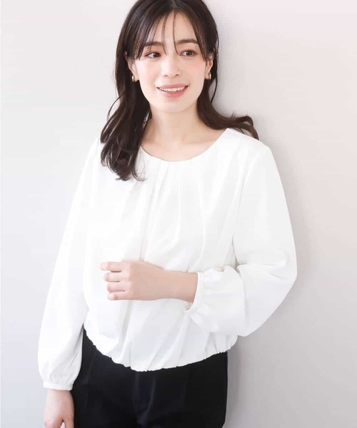 OFUON le MK(オフオンルエムケー)の「【2026SS】タックデザインジョーゼットブラウス(長袖)/UVカット/接触冷感/洗える(シャツ/ブラウス・レディース・ブラック/ピンク/ホワイト・40/38/36)」の4枚目の写真