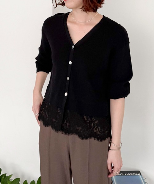 Doux archives(ドゥアルシーヴ)の「裾レースカーディガン(カーディガン/ボレロ・レディース・アイボリー/ブラック/グレー・FREE)」の2枚目の写真