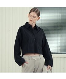 Wide Sleeve Cropped Blouse _Black