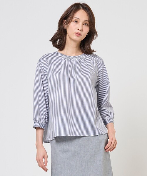 J.PRESS Ladies(J.プレス レディス)の「ストライプジャカード ラウンドネック カットソー(Tシャツ/カットソー・レディース・ネイビー系1/スカイブルー系1/黄土色系1・SMALL)」の3枚目の写真