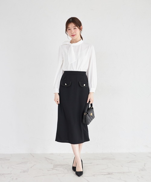 tocco closet(トッコ クローゼット)の「【ZOZO限定】コード刺繍カットジョーゼットタイトスカート ※セットアップ可能(スカート・レディース・ブラック/チャコール/グレイッシュベージュ・M)」の19枚目の写真