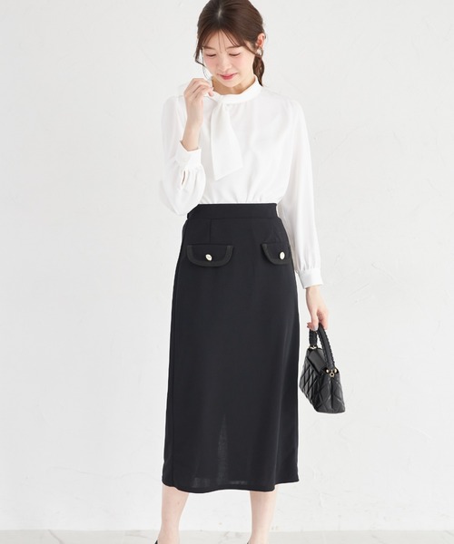 tocco closet(トッコ クローゼット)の「【ZOZO限定】コード刺繍カットジョーゼットタイトスカート ※セットアップ可能(スカート・レディース・ブラック/チャコール/グレイッシュベージュ・M)」の16枚目の写真
