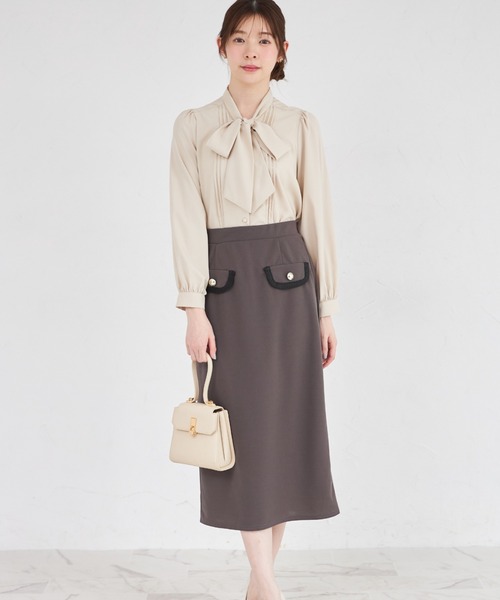 tocco closet(トッコ クローゼット)の「【ZOZO限定】コード刺繍カットジョーゼットタイトスカート ※セットアップ可能(スカート・レディース・ブラック/チャコール/グレイッシュベージュ・M)」の8枚目の写真
