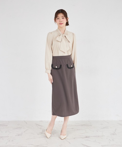 tocco closet(トッコ クローゼット)の「【ZOZO限定】コード刺繍カットジョーゼットタイトスカート ※セットアップ可能(スカート・レディース・ブラック/チャコール/グレイッシュベージュ・M)」の11枚目の写真