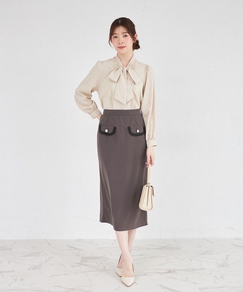 tocco closet(トッコ クローゼット)の「【ZOZO限定】コード刺繍カットジョーゼットタイトスカート ※セットアップ可能(スカート・レディース・ブラック/チャコール/グレイッシュベージュ・M)」の10枚目の写真