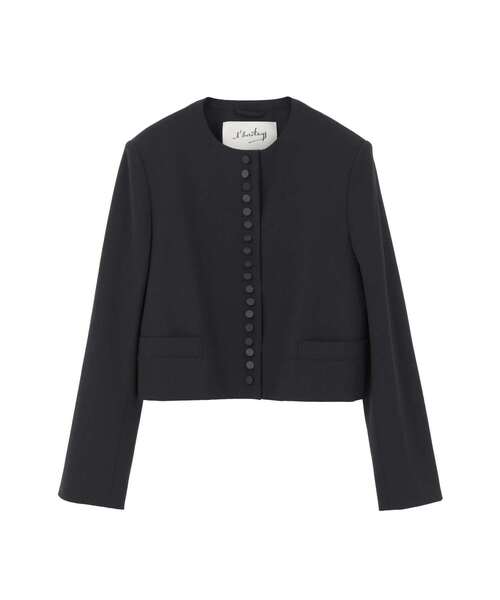 martinique(マルティニーク)の「【l’heritage martinique/レリタージュ マルティニーク】T/W 2WAYストレッチクルーネックジャケット(ノーカラージャケット・レディース・ネイビー/ホワイト・FREE)」の1枚目の写真