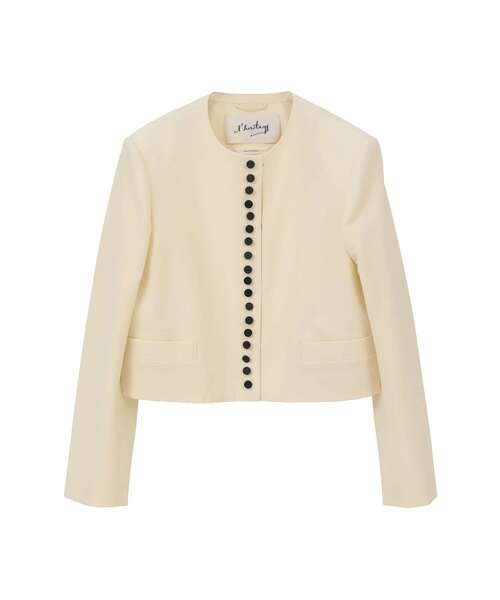 martinique(マルティニーク)の「【l’heritage martinique/レリタージュ マルティニーク】T/W 2WAYストレッチクルーネックジャケット(ノーカラージャケット・レディース・ネイビー/ホワイト・FREE)」の2枚目の写真
