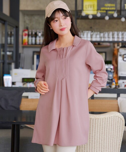 Tiaclasse（ティアクラッセ）の「フロントタックシャツチュニック（シャツ/ブラウス・レディース・ネイビー/ピンク/グレイッシュベージュ/サックスブルー・XL/XXL）」の20枚目の写真