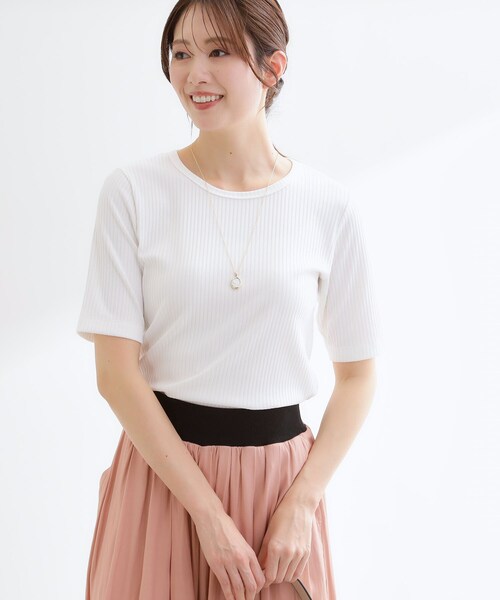 Reflect(リフレクト)の「【インナーにおすすめ◎】クルーネックストレッチリブトップス(Tシャツ/カットソー・レディース・オリーブ/ブラック/オフホワイト・09/11)」の15枚目の写真