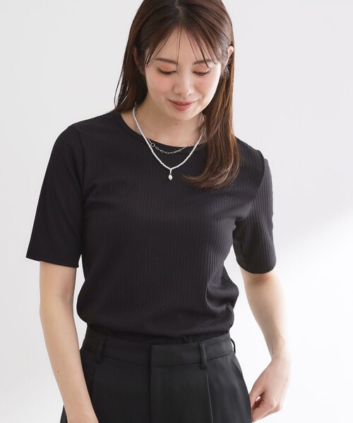 Reflect(リフレクト)の「【インナーにおすすめ◎】クルーネックストレッチリブトップス(Tシャツ/カットソー・レディース・オリーブ/ブラック/オフホワイト・09/11)」の16枚目の写真