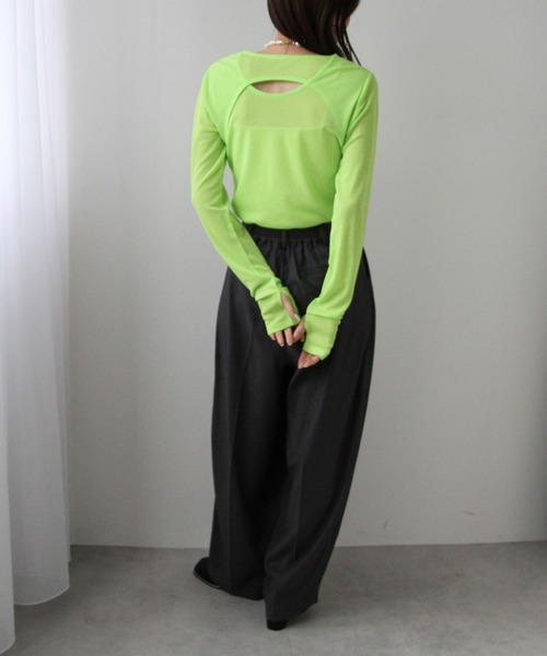 bohmal（ボマール）の「シアーレイヤード風ロングスリーブトップス（Tシャツ/カットソー・レディース・ライム/ブラック/ホワイト・FREE）」の16枚目の写真