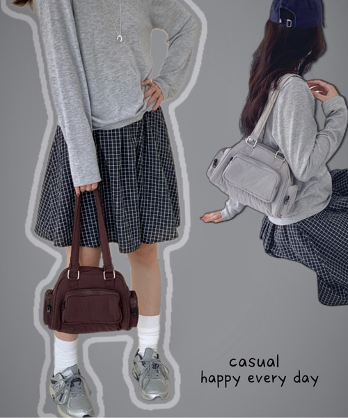 FINEnough(ファインナフ)の「ボストンカレッジショルダーバッグ/アウトポケットハンドルバッグ(ショルダーバッグ・レディース・グレー/カーキ/ブラック/ブラウン・FREE)」の16枚目の写真