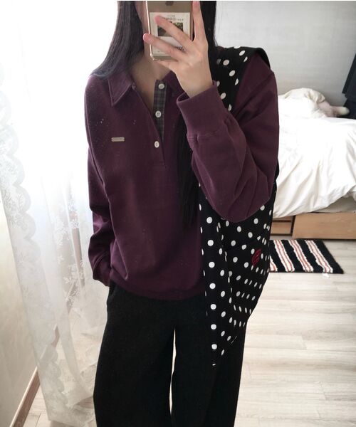 HAVISM(ヘビズム)の「WP CHECKED COLLAR SWEATSHIRT(WINE)(ポロシャツ・レディース・その他・ONE SIZE)」の6枚目の写真