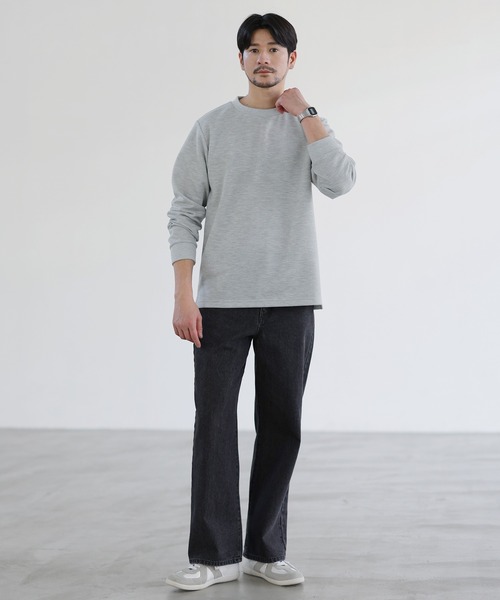 SPU(スプ)の「鹿の子クルーネックロングTシャツ(Tシャツ/カットソー・メンズ・杢グレー/ブラック/チャコール・S/M/L/XL)」の12枚目の写真