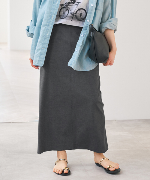 Spick & Span（スピックアンドスパン）の「ドライトロIラインスカート（スカート・レディース・ライトグレー/チャコールグレー・38/36）」の7枚目の写真