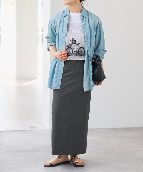 Spick & Span（スピックアンドスパン）の「ドライトロIラインスカート（スカート・レディース・ライトグレー/チャコールグレー・38/36）」の9枚目の写真