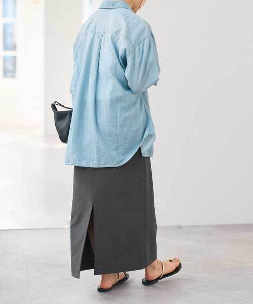 Spick & Span（スピックアンドスパン）の「ドライトロIラインスカート（スカート・レディース・ライトグレー/チャコールグレー・38/36）」の10枚目の写真