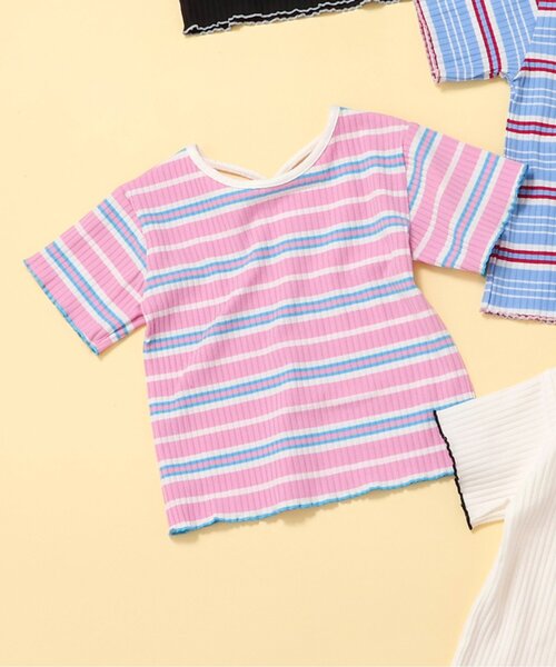 BREEZE(ブリーズ)の「【リンク】前後どっちも着れる メロウリブTシャツ(Tシャツ/カットソー・キッズ・ブルー/ブラック/オフホワイト/レインボー/ピンク・100/90/80/140/130/120/110)」の4枚目の写真