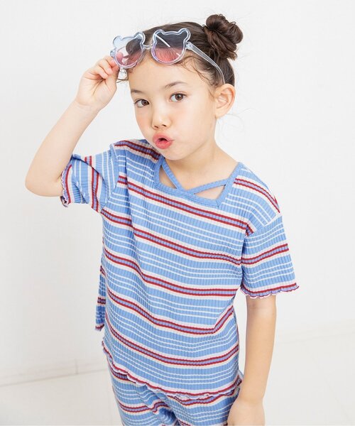 BREEZE(ブリーズ)の「【リンク】前後どっちも着れる メロウリブTシャツ(Tシャツ/カットソー・キッズ・ブルー/ブラック/オフホワイト/レインボー/ピンク・100/90/80/140/130/120/110)」の3枚目の写真
