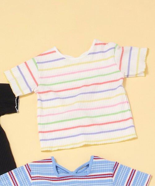 BREEZE(ブリーズ)の「【リンク】前後どっちも着れる メロウリブTシャツ(Tシャツ/カットソー・キッズ・ブルー/ブラック/オフホワイト/レインボー/ピンク・100/90/80/140/130/120/110)」の5枚目の写真