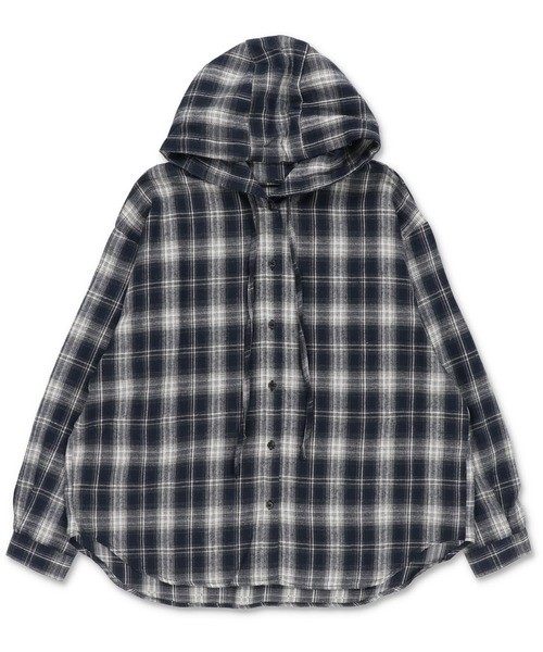 SPINNS（スピンズ）の「フード付きオーバーサイズチェックシャツ（シャツ/ブラウス・レディース・ブラック/ブラウン/ネイビー・ONESIZE）」の3枚目の写真
