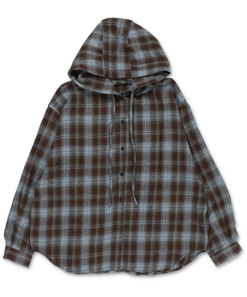 SPINNS（スピンズ）の「フード付きオーバーサイズチェックシャツ（シャツ/ブラウス・レディース・ブラック/ブラウン/ネイビー・ONESIZE）」の2枚目の写真