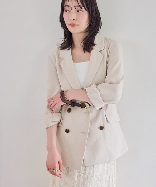 VIS（ビス）の「美easyリネンライクテーラードジャケット/イージーケア・接触冷感・セットアップ対応（テーラードジャケット・レディース・ピンク/ブラック/キナリ/グレー・M/S）」の2枚目の写真