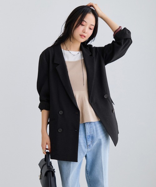 VIS（ビス）の「美easyリネンライクテーラードジャケット/イージーケア・接触冷感・セットアップ対応（テーラードジャケット・レディース・ピンク/ブラック/キナリ/グレー・M/S）」の3枚目の写真
