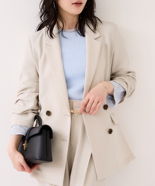 VIS（ビス）の「美easyリネンライクテーラードジャケット/イージーケア・接触冷感・セットアップ対応（テーラードジャケット・レディース・ピンク/ブラック/キナリ/グレー・M/S）」の12枚目の写真