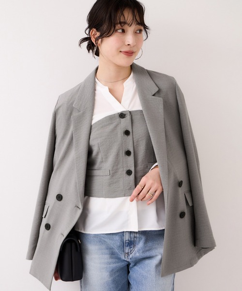 VIS（ビス）の「美easyリネンライクテーラードジャケット/イージーケア・接触冷感・セットアップ対応（テーラードジャケット・レディース・ピンク/ブラック/キナリ/グレー・M/S）」の21枚目の写真
