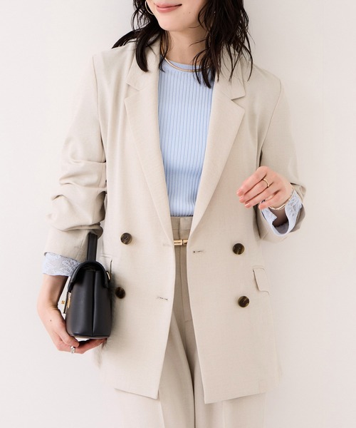 VIS（ビス）の「美easyリネンライクテーラードジャケット/イージーケア・接触冷感・セットアップ対応（テーラードジャケット・レディース・ピンク/ブラック/キナリ/グレー・M/S）」の13枚目の写真