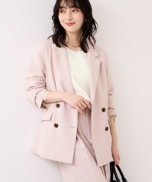 VIS（ビス）の「美easyリネンライクテーラードジャケット/イージーケア・接触冷感・セットアップ対応（テーラードジャケット・レディース・ピンク/ブラック/キナリ/グレー・M/S）」の5枚目の写真